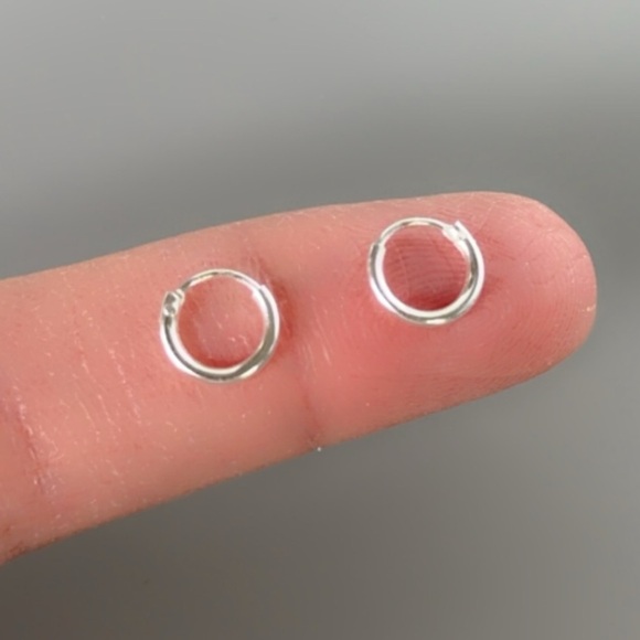Sterling Silver Tiny Hoop Earrings 8mm Small Minimalist Cartilage - Picture 5 of 8